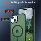 SUPFINE Magnetic for iPhone 15 Case (Compatible with MagSafe) (Military Grade Drop Protection) Slim Translucent Matte Shockproof with Anti-Fingerprint Phone Case, Forest Green