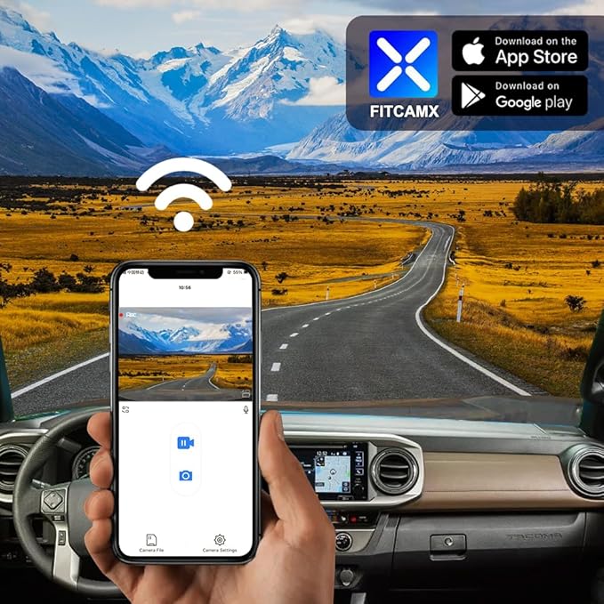 Fitcamx Front 2K+Rear 1080P Dash Cam Adapts for Toyota Tacoma 2016 2017 (12 Pin) HD2-6275, OEM Style, Dual HD Video, Built-in WiFi & APP, Loop Recording, Gravity Sensor, Easy to Use, 64GB Card