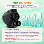 NACS to CCS Electric Vehicle Adapter for Tesla Supercharger, 500 Amps/1,000V Fast DC Charge CCS1 EV‘s, Compatible with Ford, GM, Nissan, Volvo, Rivian, Hyundai and More - UL 2252 SGS Certified