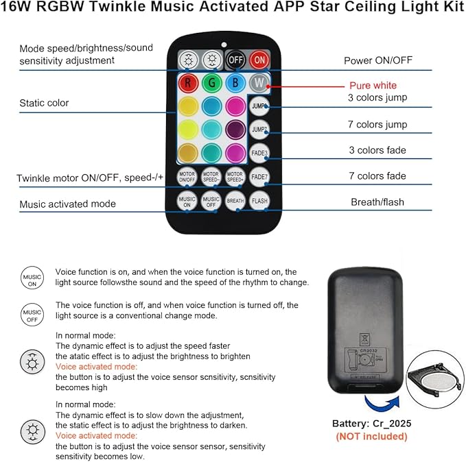AKEPO Small Size 16W APP Twinkle Fiber Optic Lights, 650pcs 9.8ft/3m 0.03in Optical Fiber Music Activated Star Ceiling Light Kit for Car Truck Starlight Headliner/Home