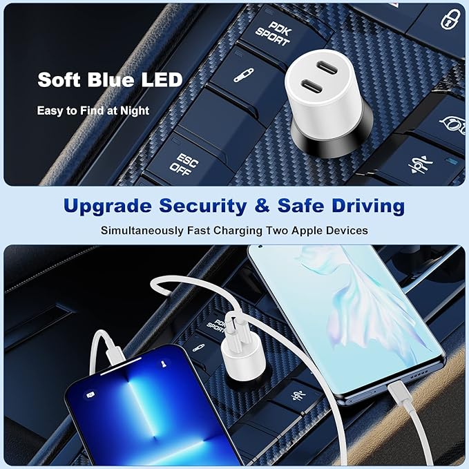 for iPhone 14 13 Car Charger,[MFi Certified]45W Dual Port USB C Rapid for Apple Car Adapter with 3ft Type C to Lightning Cable Fast Charging for iPhone 14 Pro/14 Pro Max/14 Plus/13/12/11/XS/XR/SE,iPad