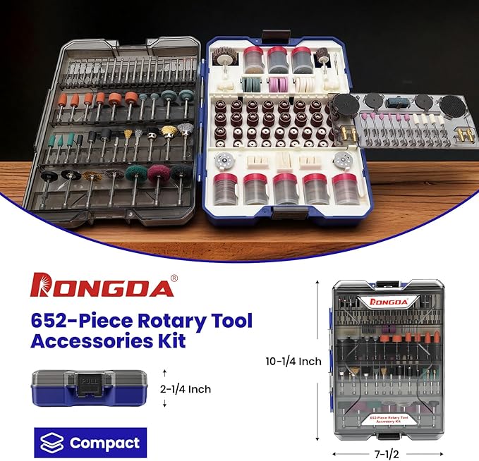 652-Piece Rotary Tool Accessory Kit, Dremel Compatible, Includes Grinding, Sanding, Cutting, Drilling, Cleaning, Polishing, Carving Bits & Attachments for DIY Enthusiasts