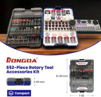 652-Piece Rotary Tool Accessory Kit, Dremel Compatible, Includes Grinding, Sanding, Cutting, Drilling, Cleaning, Polishing, Carving Bits & Attachments for DIY Enthusiasts