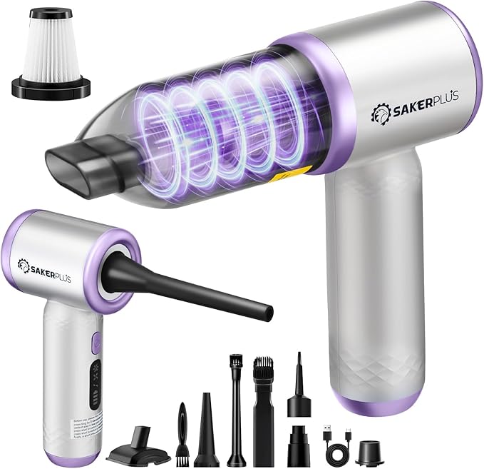 SakerPlus Mini Vacuum Cleaner, 3 in 1 Cordless Handheld Vacuum Cleaners, 18000Pa High Power Car Vacuum Cleaner with Brushless Motor,Adjustable Car Vaccum Portable for Cars,Desktop (Sliver and Purple)