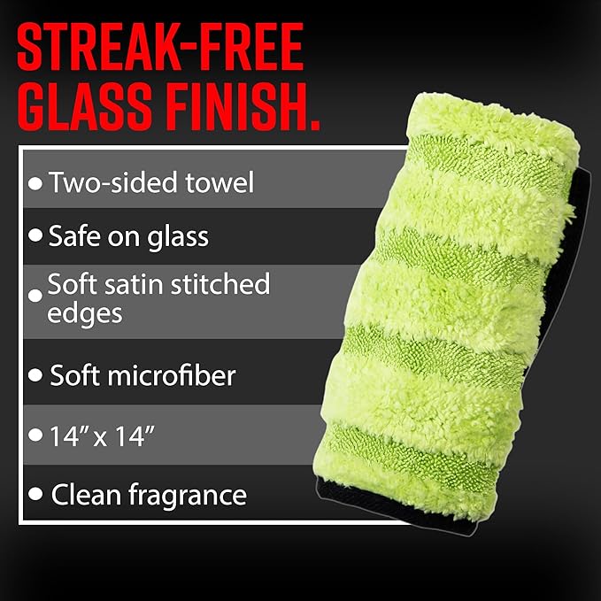 Adam's Polishes Microfiber Glass Cleaning Towel - Two Sided, Streak Free Glass Cleaning Towel - Soft Satin Stitched Edges 540 GSM (2 Pack)