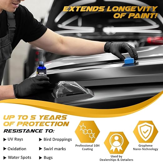 Apex 5 Year Graphene Ceramic Coating 10H with 2 Applicators 50mL - Durable Car Paint Protection - Applies Easily - Hydrophobic Graphene Ceramic for Ultra Gloss - Great on Paint/Glass/Wheels