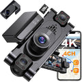 4K 360° Dash Cam for Cars, 4 Channel Front Rear Inside with 128GB Card, Super Night Vision, Fastest 5.8GHz WiFi GPS, Voice Control, 24/7 Parking Mode, Loop Recording Ideal for Uber & Lyft