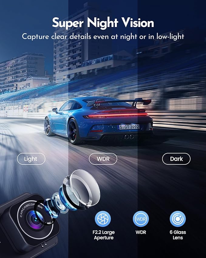 PGYIOO！Dash Cam, 4K Dash Cam Front and 2.5K Rear, Dash Camera for Cars with APP, 3" IPS Display Car Camera, 175°+160°Wide Angle, Night Vision, 24H Parking Mode, Loop Recording, 32GB Card