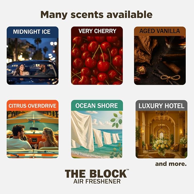 The Block - Wooden Car Air Freshener & Odor Eliminator - Long Lasting 30+ Day Scent - Car & Home Use - Fresh Gift Idea - Made in USA - JASMINE