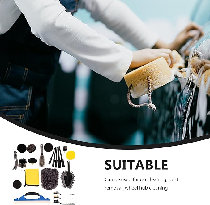 23pcs Car Detailing Brush Set with Interior Car Duster and Wheel Cleaning Brushes for Auto Exterior and Tire Maintenance