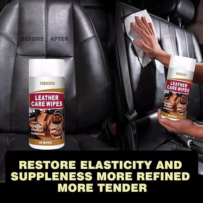 Leather Wipes, Leather Wipes for Car Interior Seat Cleaner, Steering Wheel & Furniture, Leather Couch Wipes and Conditioner - Generously Sized (4.72 x 5.51 Inch) - Full 40 Wipes