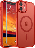 SUPFINE Magnetic for iPhone 12 Mini Case & iPhone 13 Mini Case (Compatible with MagSafe) (Military Grade Drop Protection) Slim Translucent Matte Shockproof Phone Cover,Red