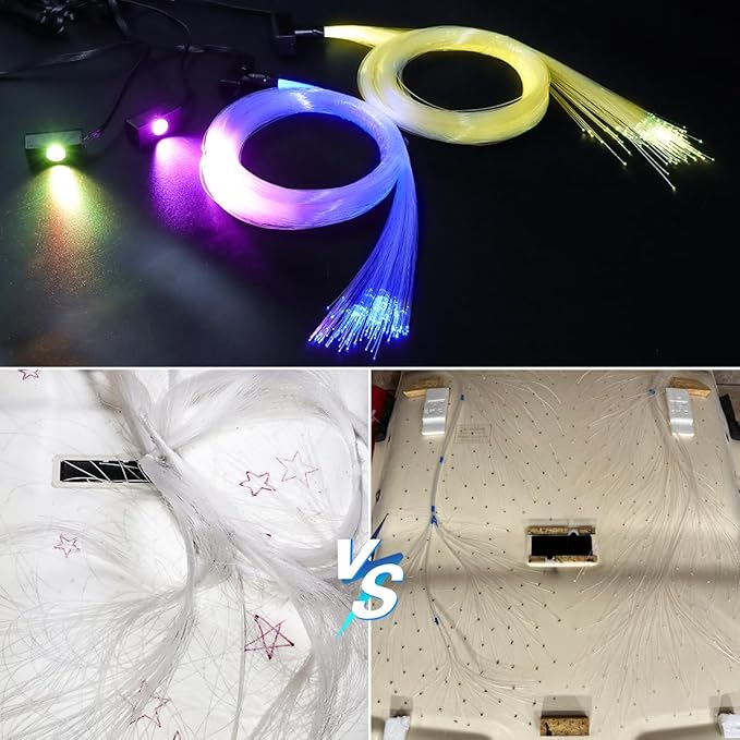 AZIMOM Split Starlight Headliner Kit 500pcs 0.03in 6.5ft, 2026 Updated 4Color Fiber Optic Light Sound-Activated APP& Remote Control Starlight Engine End Glow Fiber Strands