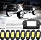 Hovano 8 Pods COB White Rock Lights, 120 COB Chips 6500K Pure White Super Bright Neon Underglow, IP68 Waterproof Shockproof Off-Road Light Kit for Pickup Trucks, SUV, UTV, ATV, RZR, Cars & Boats