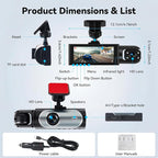 Dual Dash Cam for Cars Front and Inside 3.16 inch IPS Screen 1080P HD Camera for Cars Infrared Night Vision Loop Recording Wide Angle Inside Car Cameras 24H Parking Mode