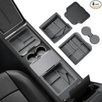 REEVAA Center Console Organizer for Tesla Model Y Juniper 2025-2026 (Premium & Performance), Model 3 Highland 2024-2026 All Trims [Dual-Tier Storage, Seamless Fit], Premium Silicone Liner, 4PCS, Grey