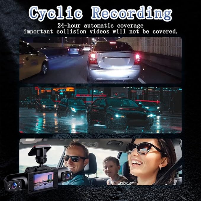 Full View Car Dashcam System, 360° 4 Channel Dash Cam for Cars Front/Rear/Left/Right, 4k Definition 1080p with 32/64/128GB, with Interior Infrared Light Sensor Loop Recording
