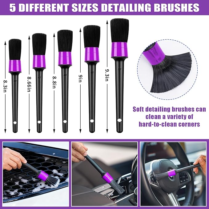 AUTODECO Windshield Cleaner Tool, 17Pcs Car Interior Detailing Kit, Detailing Brush, Towels, Duster, Car Cleaning Kit Interior for RVs, Truck, Trailer (Purple)