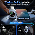 Wireless CarPlay Adapter for iPhone, 2026 Upgraded Carplay Dongle Converts Wired to Wireless, Plug & Play Auto Connect, Mini USB CarPlay Adapter, Stable No Latency Connection Compatible with iOS 10+