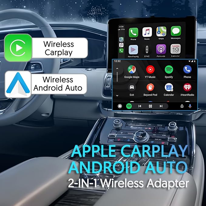 Carplay Adapter & Android Auto Wireless Adapter, USB + Type-C Dual Interface, 2 in 1 Auto Car Play Wireless Dongle for OEM Wired Carplay Car with iPhone iOS 10+ / Android 11+