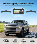 AUTO-VOX 2 Wireless Backup Camera: 7.2" USB-Powered Dual Split-Screen 1080P HD Monitor with DVR Recording, Front and Rear Coverage, Stable Signal, Back Up Camera for Pickup, Trailer, SUV