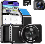 AZDOME 4K Dash Cam Front and Rear 1080P, Free 64GB Card Included, 5.8GHz WiFi Dual Dash Camera for Cars, 3" IPS Screen Dashcam, Car Camera with G-Sensor, 170°Wide Angle,24H Parking Mode Voice Control