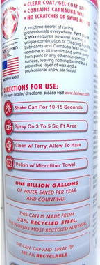 FW1 Waterless Wash & Wax Polish with Carnauba (12oz) by Fast Wax (1 can)