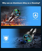 2 Packs of 66W USB C Car Charger 4 Port Car Charger Adapter with 30W PD, 3.1A Aluminium Alloy Car Cigarette Lighter USB Charger with LED Voltmeter Compatible with Phone 15 14 13