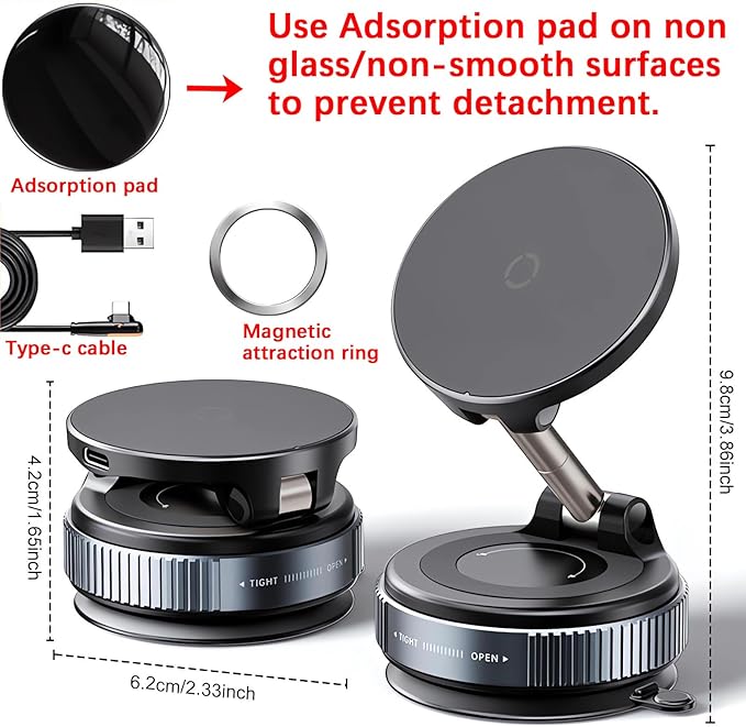 Magnetic Phone Holder for Car, Magsafe Car Mount with Nano Gel Suction Cup for Dashboard & Windshield, Compatible with iPhone 12/13/14/15/16/17 Series(Black)