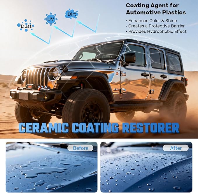 Car Plastic and Trim Restorer – Back to Black Restores Faded Trim, Rubber & Vinyl, Long-Lasting Ceramic Coating & UV Protection, Non-Greasy Formula Black Plastic Restorer for Interior and Exterior