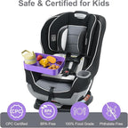 Car Seat Snack Tray for Toddlers - 3 Inch Cup Holder Fits Most Sippy Cups & Straw Bottles with Dip Well, Mess-Free Square Kids Travel Tray Road Trip Essentials, Purple