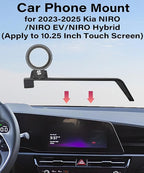 Car Phone Holder for 2023 2024 2025 Kia NIRO/NIRO EV/NIRO Hybrid Accessories Apply to 10.25 Inch Touch Screen Fixed Clip Magnetic Cell Phone Mount Hands-Free 360 Degree Rotation