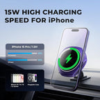 JOYMASS for MagSafe Car Mount Charger, 15W Fast Charging Magnetic Wireless Car Charger Phone Holder Mount Fits iPhone 15 Pro Max Plus 14 13 12 Mini MagSafe Case - Purple