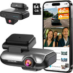 4G Car Security Camera, Dual LTE Dash Cam with 64GB Card, Front & Inside 2K Car Camera, Remote Live View, GPS, 24/7 Parking Mode, IR Night Vision, Two-Way Talk, App Alerts, Cloud/SD Storage, OBD Cable