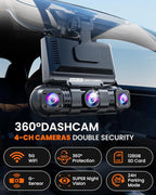 ENLIK Dash Cam Front and Rear 360 Dashcam 4 Channel Car Camera Dash Camera for Cars, QHD 2K+1080P*3 Camara with 128GB Card, 5G WiFi &APP Control, Night Vision/G-Sensor, 168°Wide Angle, Parking Mode