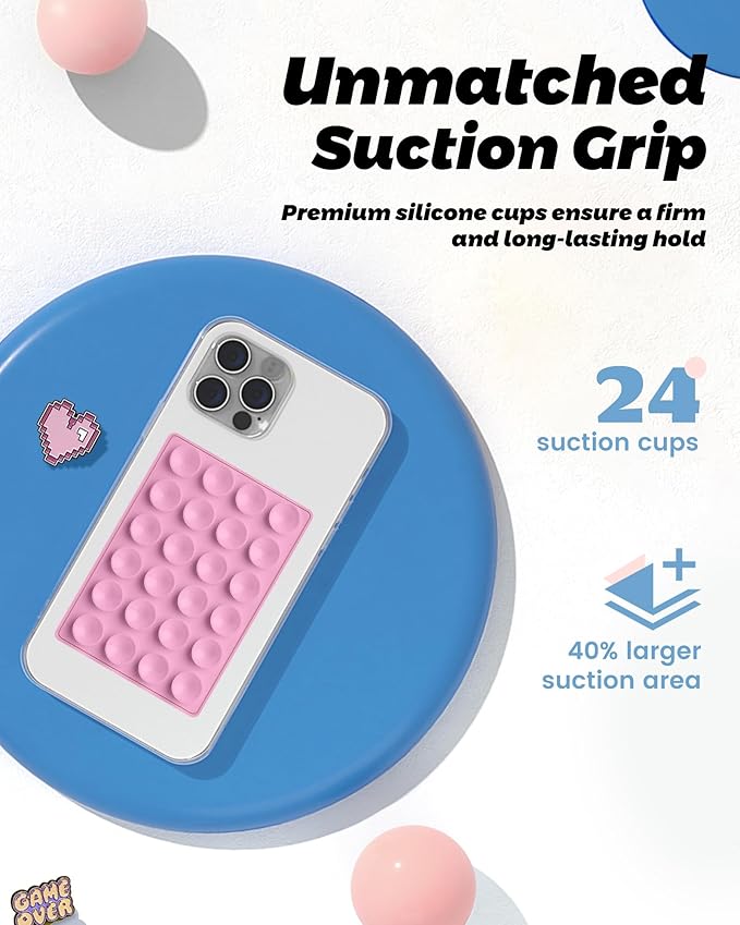amBand Airplane Travel Essentials Phone Holder, Anti-Slip Magnetic Suction Cup Phone Mount for iPhone Fits Magsafe Attachment, Influencer/Sharer/Content Creator Must Haves for Selfie/Video, Peony Pink