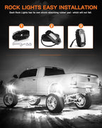 Rock Lights,LEDMIRCY R2 Pure White LED Rock Lights Kit 16PCS with Toggle Switch Wiring Harness Ultra Bright for UTV Trucks ATV Underglow Light Trail Rig Under Body High Power Waterproof