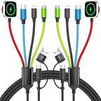 Travel Essentials 4-in-2 Multi Charging Cable with iWatch Charger, 2Pack 5FT Nylon Charging Cords, USB C/USB A Phone Charger Cord for iPhone 17-5, iPad, Galaxy S25-S21, Cruise/Car/Home Use