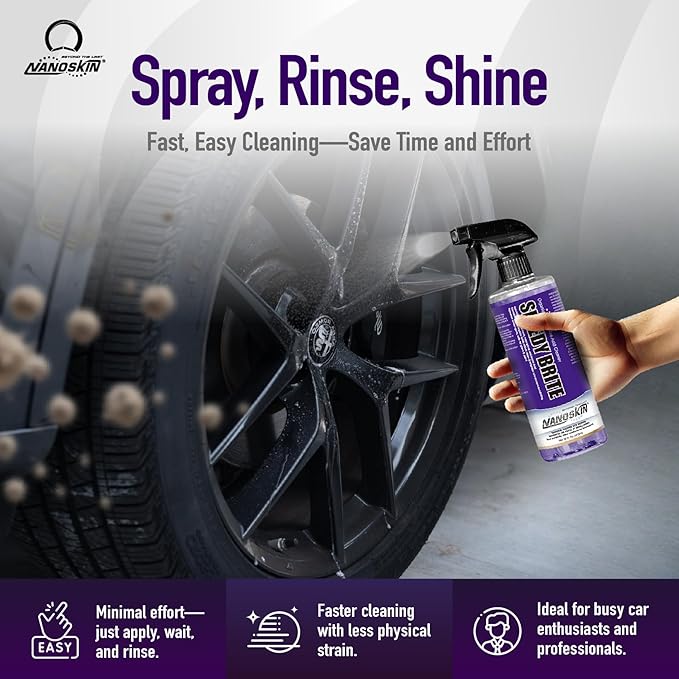 Nanoskin SPEEDY BRITE Pro Grade Wheel & Tire Acid Cleaner, 32 Oz. (2x16Oz) - Chrome & Coated Wheel Safe, Cleaning with Organic Acid | Removes Brake Dust & Road Grime for Auto Detailing, Body Shop Safe