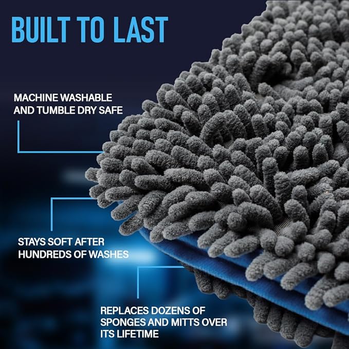 Rapid Dry Towels Mach 2 Speed Car Wash Towel | 60 x 30 cm | Chenille Microfiber Car Wash Cloth | 7X Larger Than Wash Mitt | Ultra Absorbent, Scratch-Free, Auto Detailing Towel for Cars SUVs Trucks
