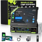 【SOOEMAKA】 Single Din Touchscreen Radio with Wireless CarPlay, 7 inch QLED Android Auto Screen for car,Motorized Flip Out Car Stereo Upgrade Fast Charging(QC/PD 3.0)/AM/FM/DSP/AHD (S7012)