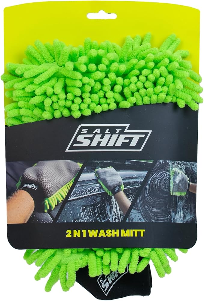2-in-1 Wash Mitt - Microfiber Car Washing with Dual-Sided Design Mesh Bug Remover, Chenille Scratch-Free Microfiber Noodles, Boat, Glass, House or Car Wash Glove, High Water Retention