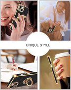 VENINGO iPhone 14 Case,Phone Case for iPhone 14,Slim Fit Soft 360° Ring Holder Kickstand Magnetic Car Mount Supported Easy Clean Shockproof Protective Cover for iPhone 14 6.1" 2022, Black/Golden