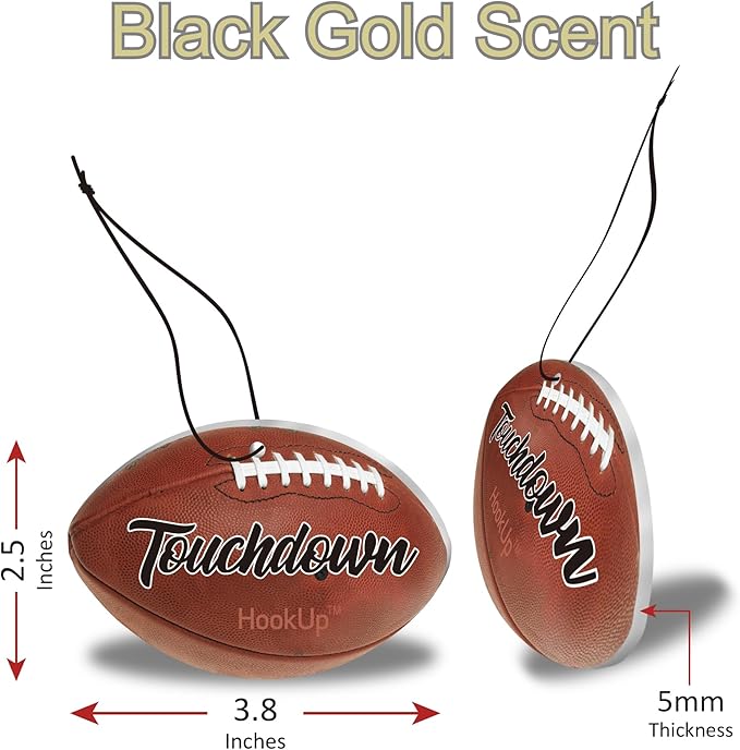 Football Car Air Freshener by HookUp - 2 Pack - Black Gold Scent (Extra Strong) | Unique Football Gift for Players, Coach, Fans | Hanging Car Accessory with Long Lasting Fresheners Smell