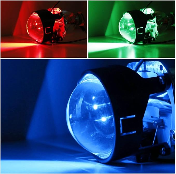iJDMTOY Mini 2.5-Inch H1 Bi-Xenon Front Lighting Retrofit Projector Lens w/RGB Color-Changing LED Demon Eye Lighting Kit Compatible with Custom Lighting DIY For Off-Road Use Or Show Purpose