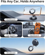 Upgraded Car Phone Holder for Magsafe [98+LBS Strongest Suction & 2400gf Magnetic] Vacuum Magnetic Phone Holders for Your Car 360° Adjustable Car Phone Mount for iPhone & Android Grey