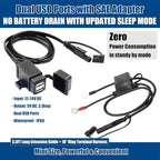MOTOPOWER MP0609EA 3.1Amp Waterproof Motorcycle Dual USB Kit SAE to USB Adapter Cable with SAE Ring Terminal Cable Harness