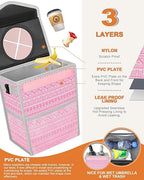 Pritent Car Trash Can with Lid, Cute Leakproof Car Trash Garbage Bag Hanging Vehicle Trash Bin Small Portable Automotive Garbage Cans Organizer for Back/Front Seat/Console(Trapezoid,Pink Print)