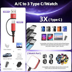 Travel Essentials 4in2 Multi Charging Cable for iPhone Watch Charger,USB A/C to 3 Type C/iWatch Charger,Charging Cables for Multiple Devices Compatible with iWatch 11-1/Ultra/SE&iPhone 17-12 5FT 2Pack