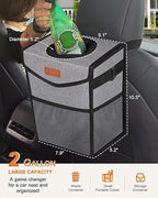 Pritent Car Trash Can with Lid, Cute Leakproof Car Trash Garbage Bag Hanging Vehicle Trash Bin Small Portable Automotive Garbage Cans Organizer for Back/Front Seat/Console(Trapezoid,Grey)